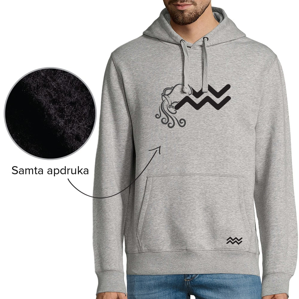 vīriešu džemperis ar horoskopa zīmi ūdensvīrs samta apdruka